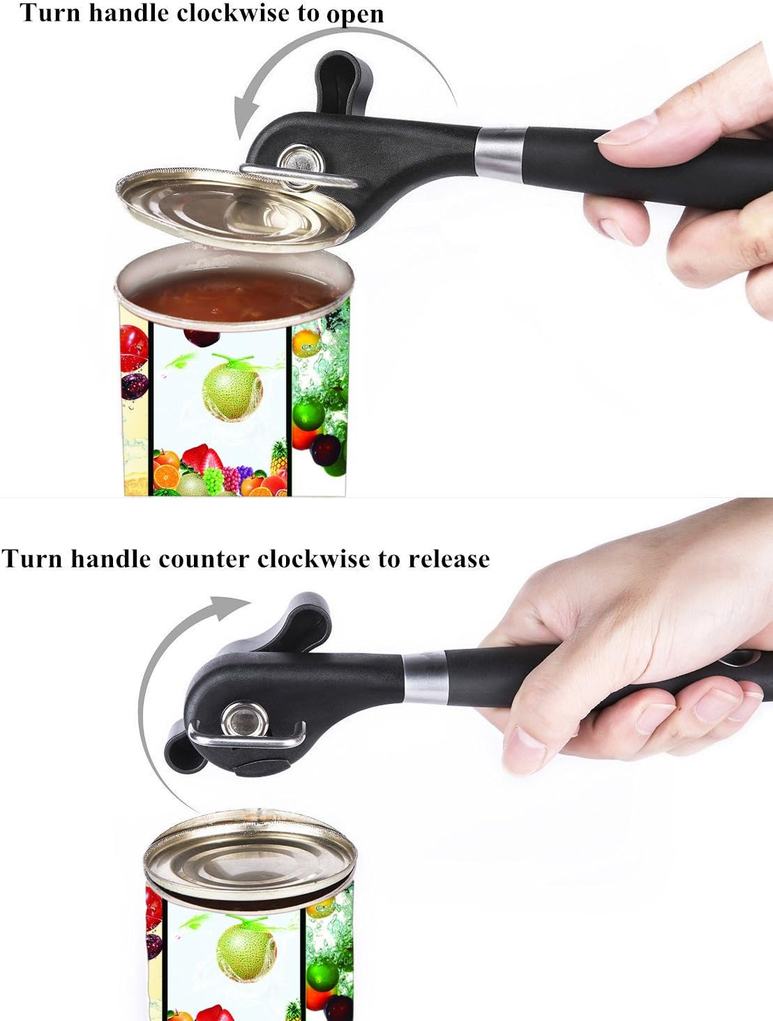 Safe Cut Can Opener Manual, Upgraded Ergonomic Anti Slip Grips Handle Design, Restaurant Side Cutting Safety Can Opener