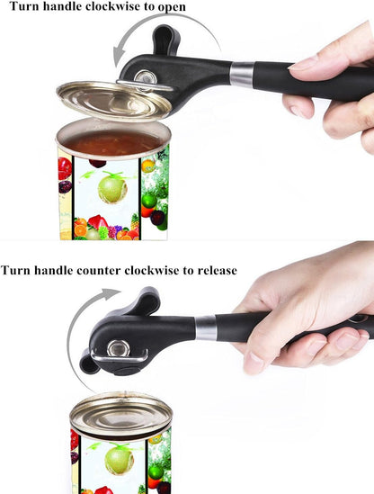 Safe Cut Can Opener Manual, Upgraded Ergonomic Anti Slip Grips Handle Design, Restaurant Side Cutting Safety Can Opener