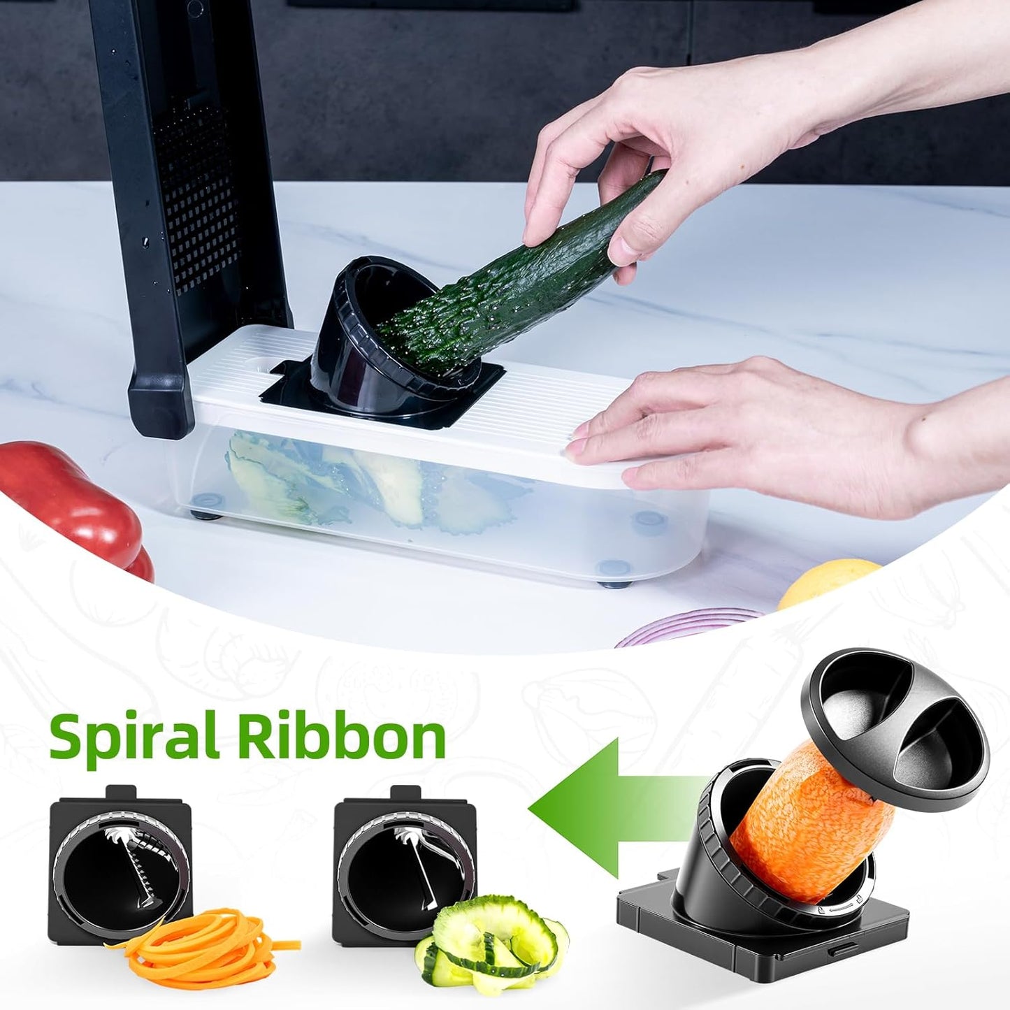 LHS Vegetable Chopper Multifunctional Food Chopper Onion Chopper Vegetable Slicer Dicer Cutter Potato Cutter Veggie Chopper with Container with Spiralizer (12 in 1, Black)