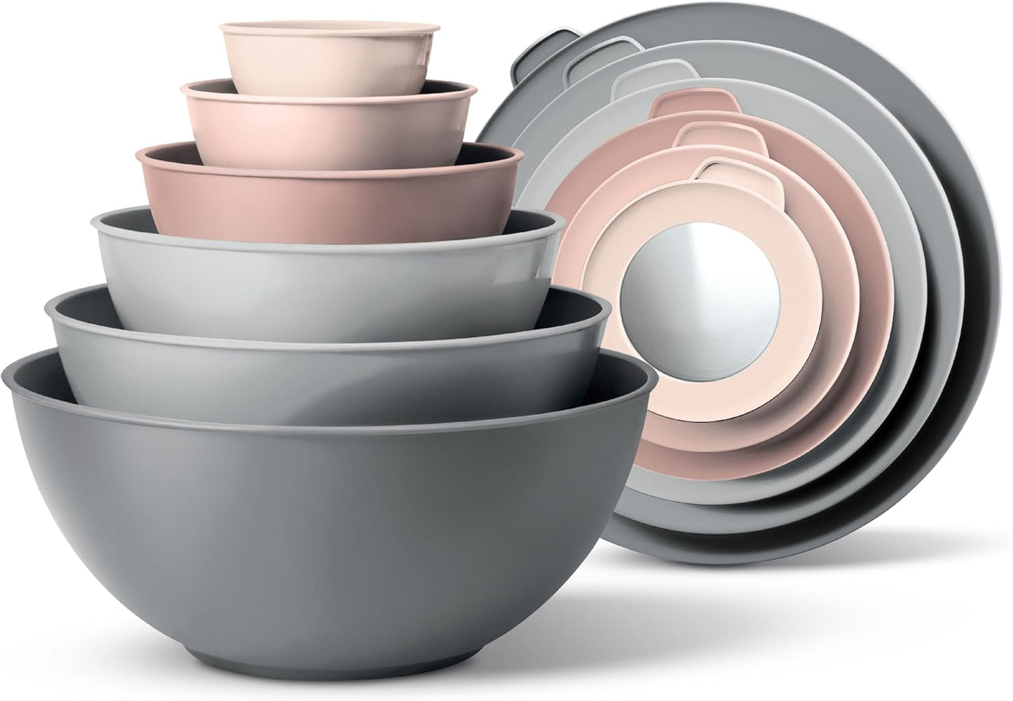 COOK WITH COLOR Mixing Bowls with Lids - 12 Piece Plastic Nesting Bowls Set includes 6 Prep Bowls and 6 Lids, Microwave Safe Mixing Bowl Set, Sage Embossed - Colors A