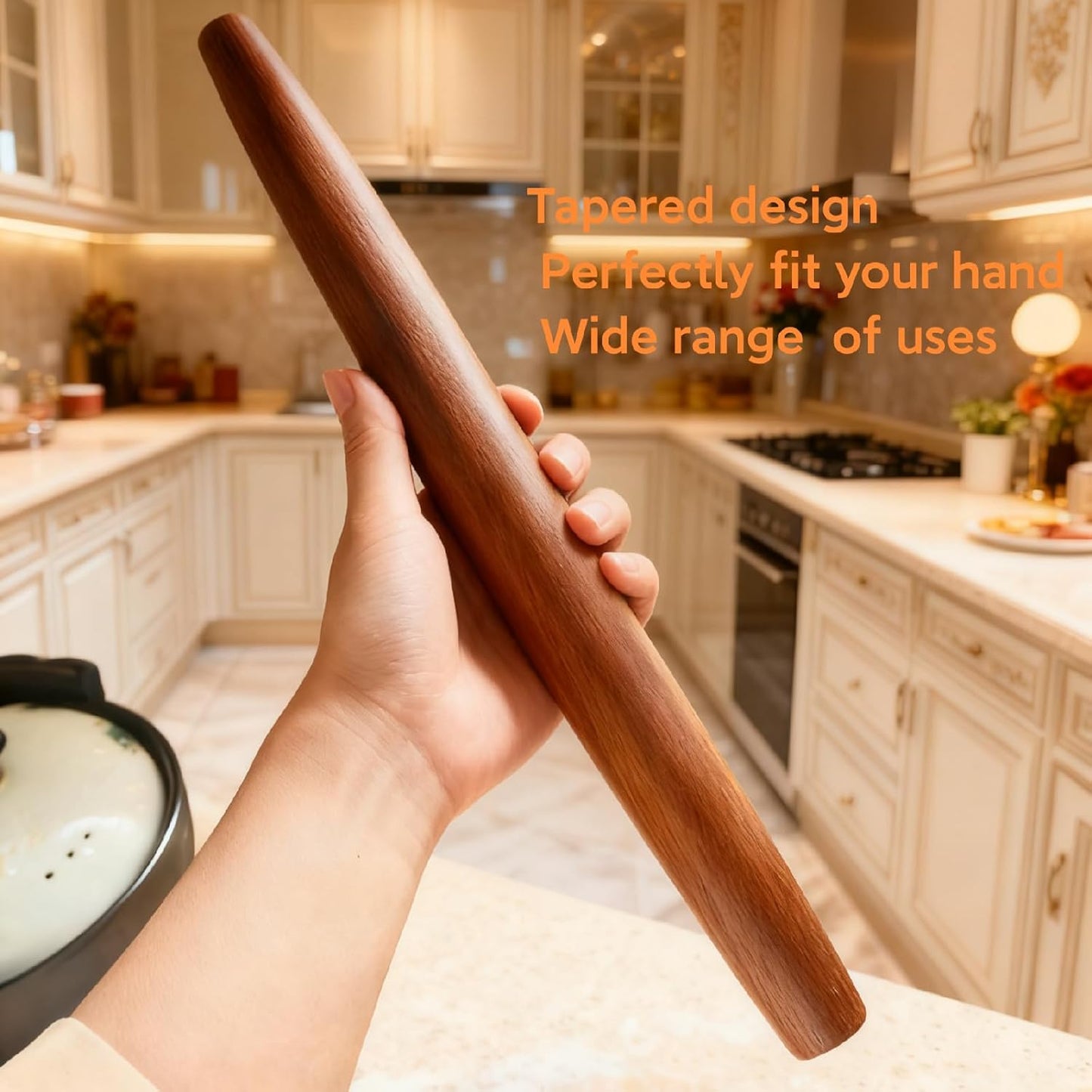 French Rolling Pin,16 Inches Wooden Rolling Pin for Baking,Fondant,Dough Roller for Cookie,Pizza Pie Crust, Pastry, Dough, Essential Kitchen Utensil