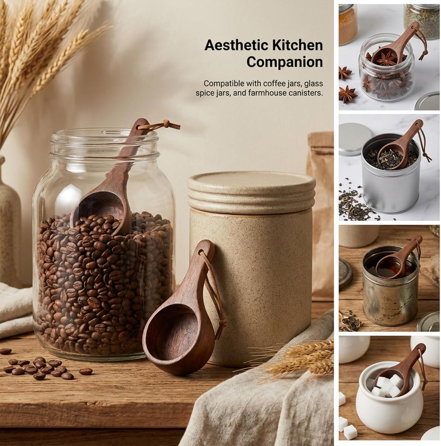 2 Pcs Coffee Scoop Short Handle Wooden Scoops for Canisters 30ml Wooden Measuring Spoons Tablespoon Ground Coffee Measure Scoop for Jars Kitchen Tools Utensils Mixing Stirrer Coffee-Beans, Tea, Sugar