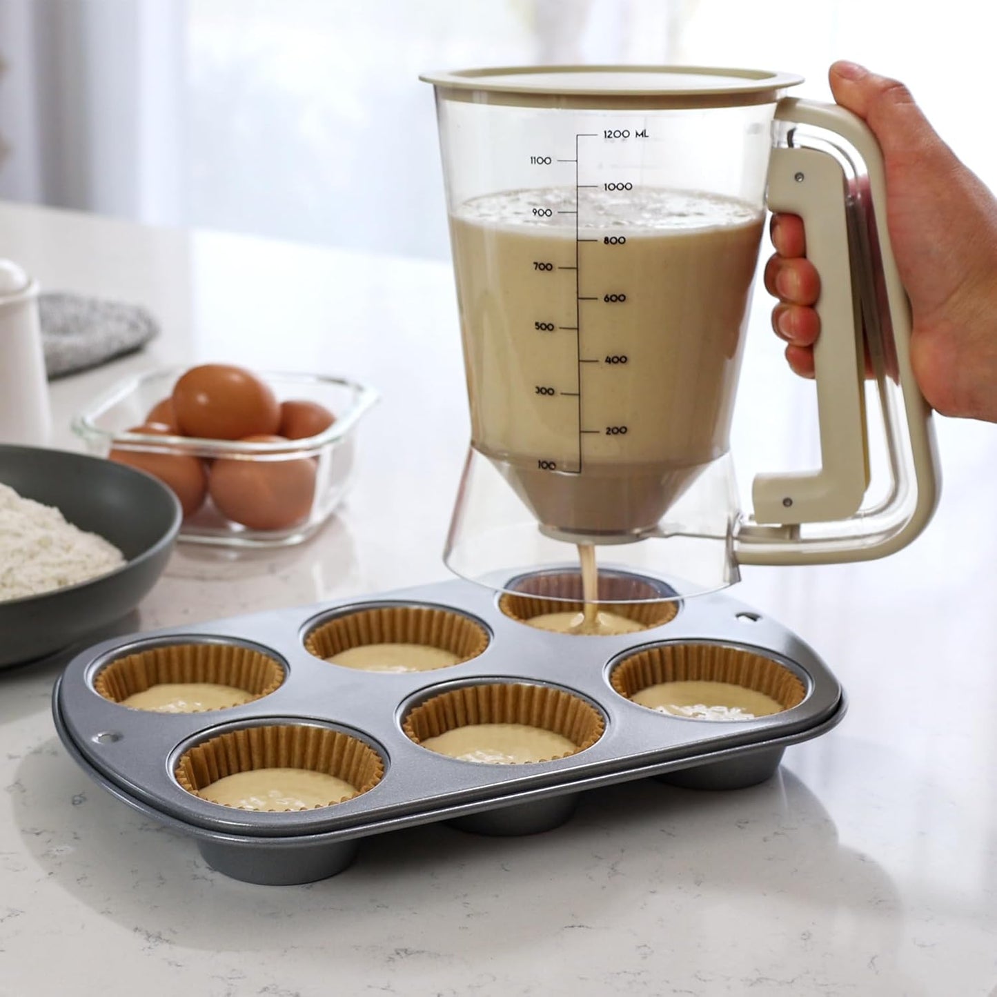 Premium Batter Dispenser for Pancakes, Cupcakes, Crepes, Waffles, Muffins, Griddle Breakfast Accessory, baking tool