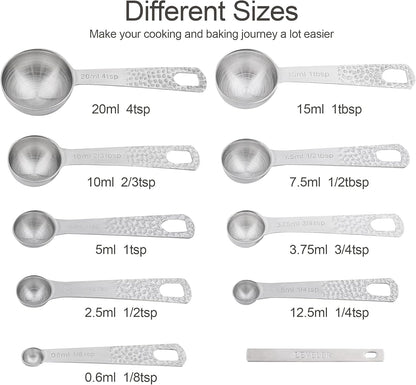 Smithcraft Measuring Spoons Set, 18/8 Stainless Steel Measuring Spoon Set 9 & Leveler, Metal Measuring Spoons for Baking, Kitchen Gadgets Measure Spoons, Measurement Spoons 1/8, 3/4, 4 tsp & 2/3 tbsp