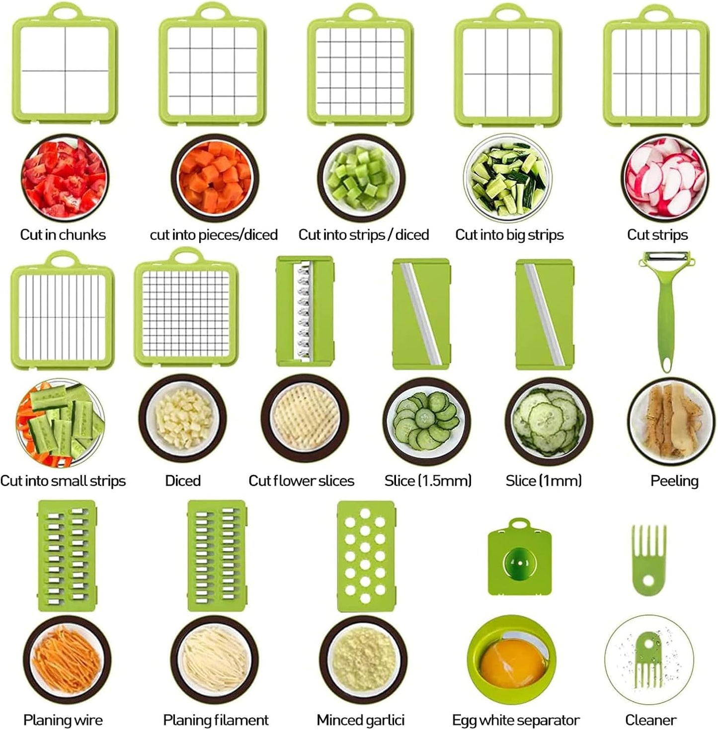 APSARAS USA Pro 15 in1 Vegetable Chopper, Food Chopper with Container, Veggie Cutter & Spiralizer for Onion Salad, Slicer&Spiralizer(Home Essential Gadget&Kitchen) 1.5L