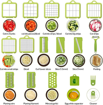 APSARAS USA Pro 15 in1 Vegetable Chopper, Food Chopper with Container, Veggie Cutter & Spiralizer for Onion Salad, Slicer&Spiralizer(Home Essential Gadget&Kitchen) 1.5L