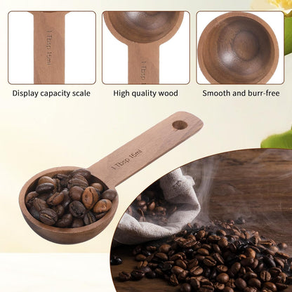 2PCS Wooden Tablespoon Measuring Spoon for Jars, Coffee Scoop for Ground Coffee Handmade Walnut Coffee-Scoop for Coffees Beans Tea Spices Tablespoon Home Kitchen Accessories for Jars Containers