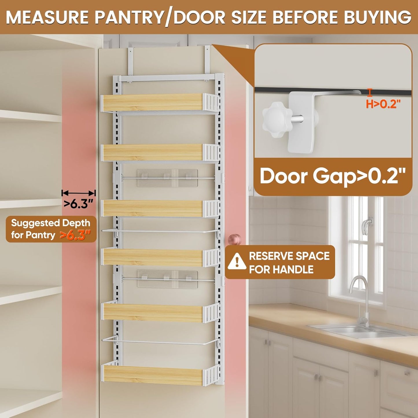 POKIPO 8 Tier Over The Door Pantry Organizer, 2 IN 1 Wall Mount or Hanging Spice Rack Seasoning Shelves with Adjustable Basket, Back of Door Organizer and Storage for Kitchen Cabinet and Room Closet