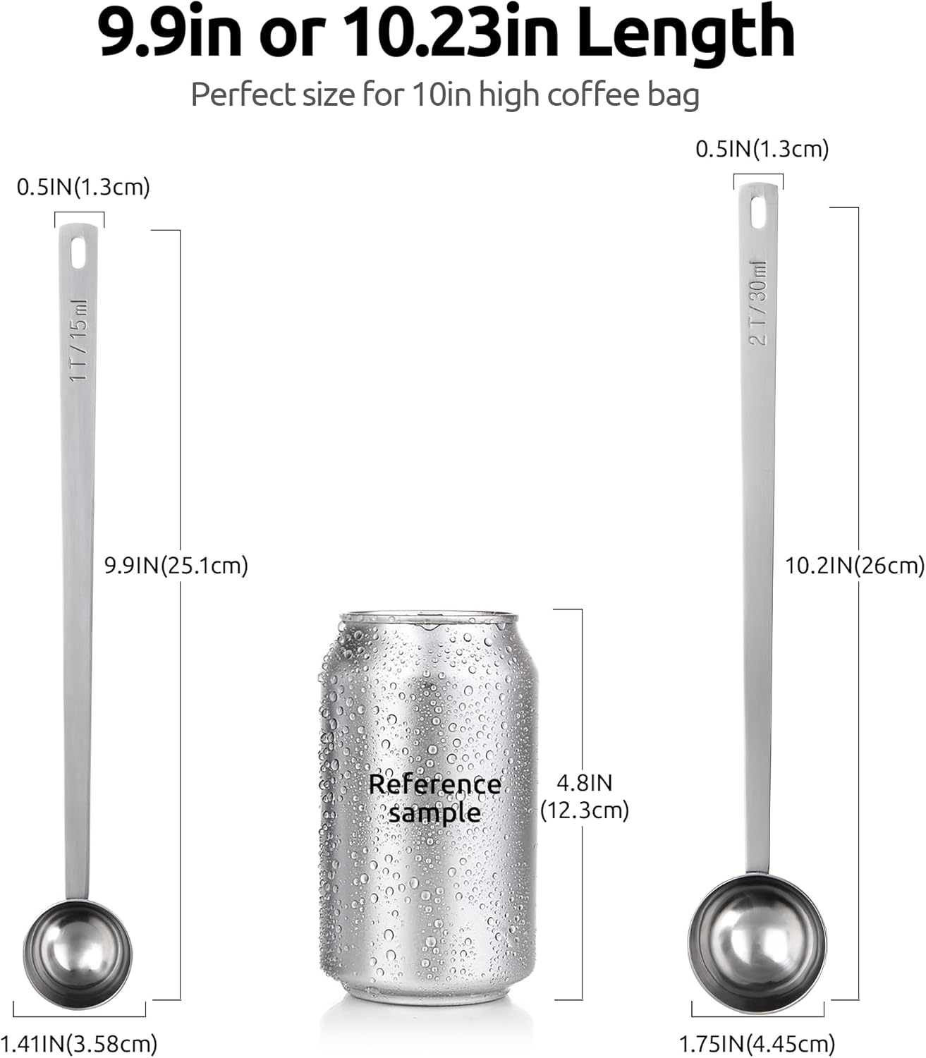 U-Taste Coffee Scoop 1 Tablespoon: 18/8 Stainless Steel Measuring Scooper for Ground Coffee, Bean, Powder, Espresso, 4.3in Long Handle Metal Measure Spoon for Canister, Jar (1Tbsp/15ml)