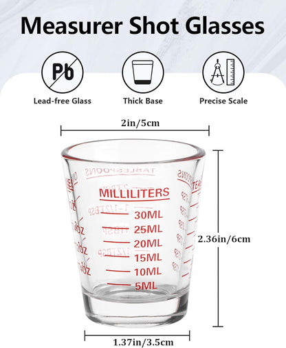 SAIAOKJ Shot Glasses Measuring Cup Set 2PACK Espresso Shot Glasses Liquid Heavy Glass 26-Incremental Measurement 1 OZ, 2 TBS, 6 TSP, 30 ML Kitchen Tools (Red)