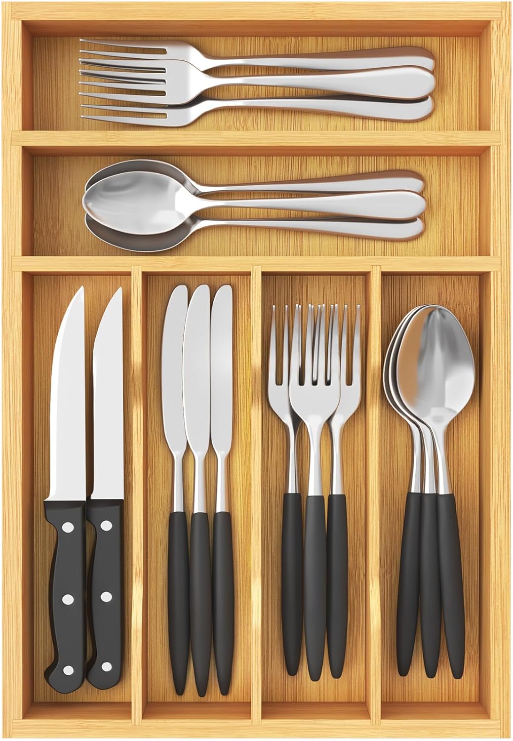 Lifewit Silverware Drawer Organizer, Utensil Tray for Kitchen, Flatware and Cutlery Holder, Storage for Spoons Forks Knives, 6.7 x 12", Natural
