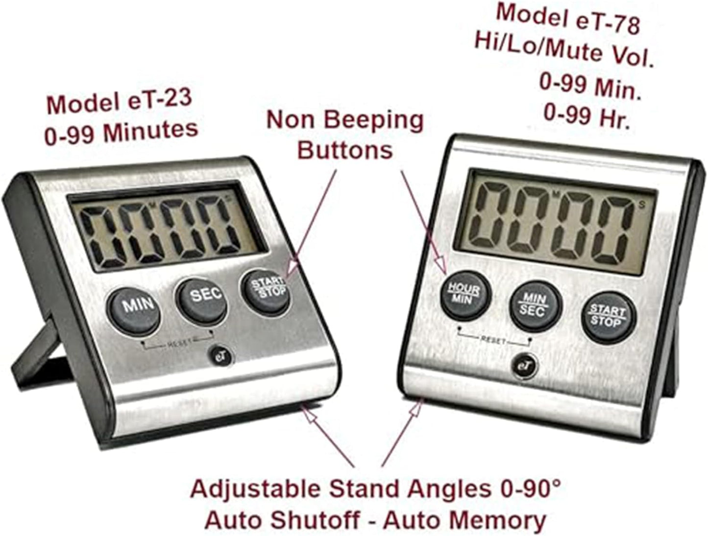 Elegant Digital Kitchen Timer, Stainless Steel Model eT-23, Super Strong Magnetic Back, Loud Alarm, Large Display, Auto Memory, Auto Shut-Off by eTradewinds