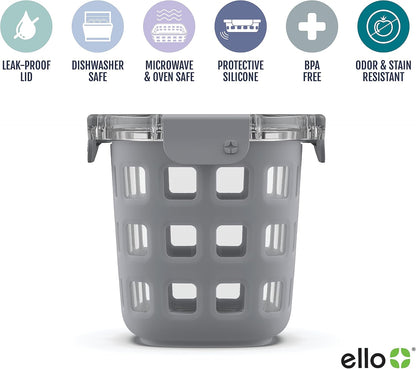 Ello DuraGlass Food Storage Glass Lunch Bowl - Meal Prep Container with Silicone Sleeve and Airtight Lid, 5 Cup, Yucca