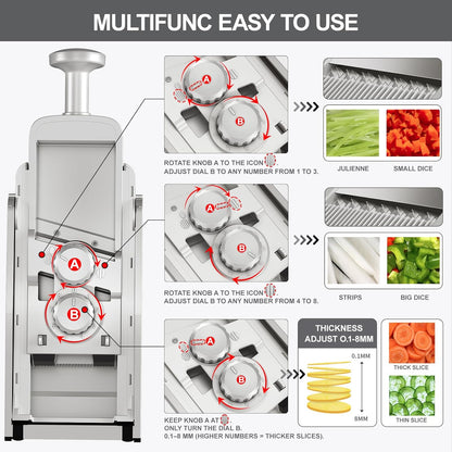 SupMaKin Upgrade Safe Mandoline Slicer,Multi Vegetable Chopper,Potato Slicer, Onion Chopper with Drain Basket Storage Container, Cheese Grater Kitchen Chopping Artifact (Black)