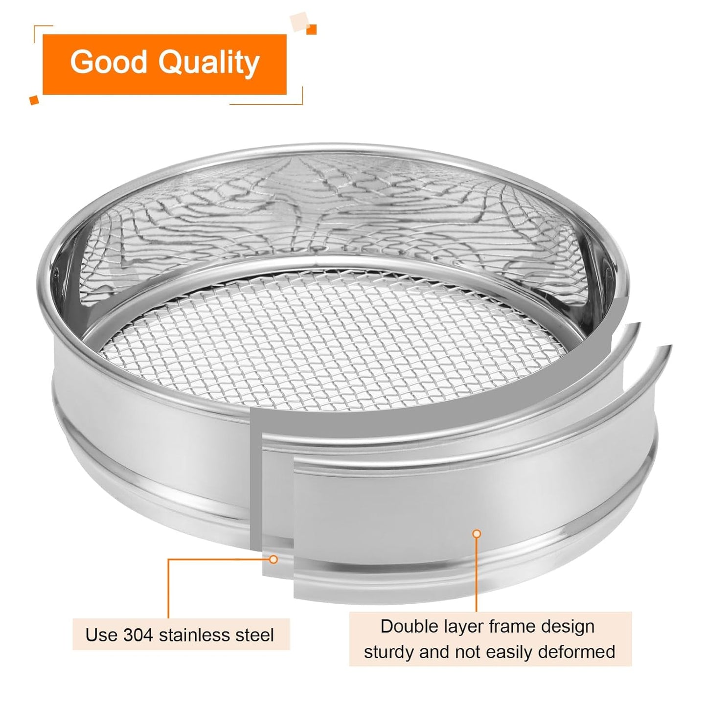 PATIKIL 40 Mesh Lab Sieve, 8" Diameter Test Sieve 304 Stainless Steel Wire Cloth (0.45mm) for Industrial Laboratory - Colors A