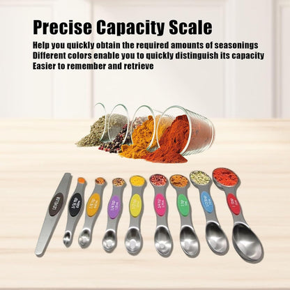 8-Piece Measuring Magnetic Spoons Set with Leveler - Stainless Steel for Measuring Dry and Liquid Ingredients, Double Ended, Stackable & Nested Fits in Kitchen Spice Jars for Baking & Cooking