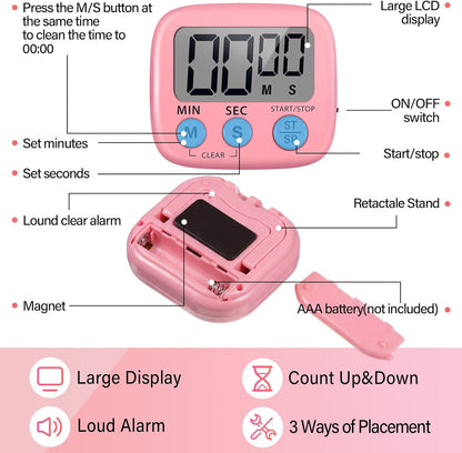 Weewooday 24 Pcs Small Digital Kitchen Timer Magnetic Back and Switch Minute Second Count up Countdown Big LCD Display Loud Alarm for Teacher Cooking Baking (Colorful)