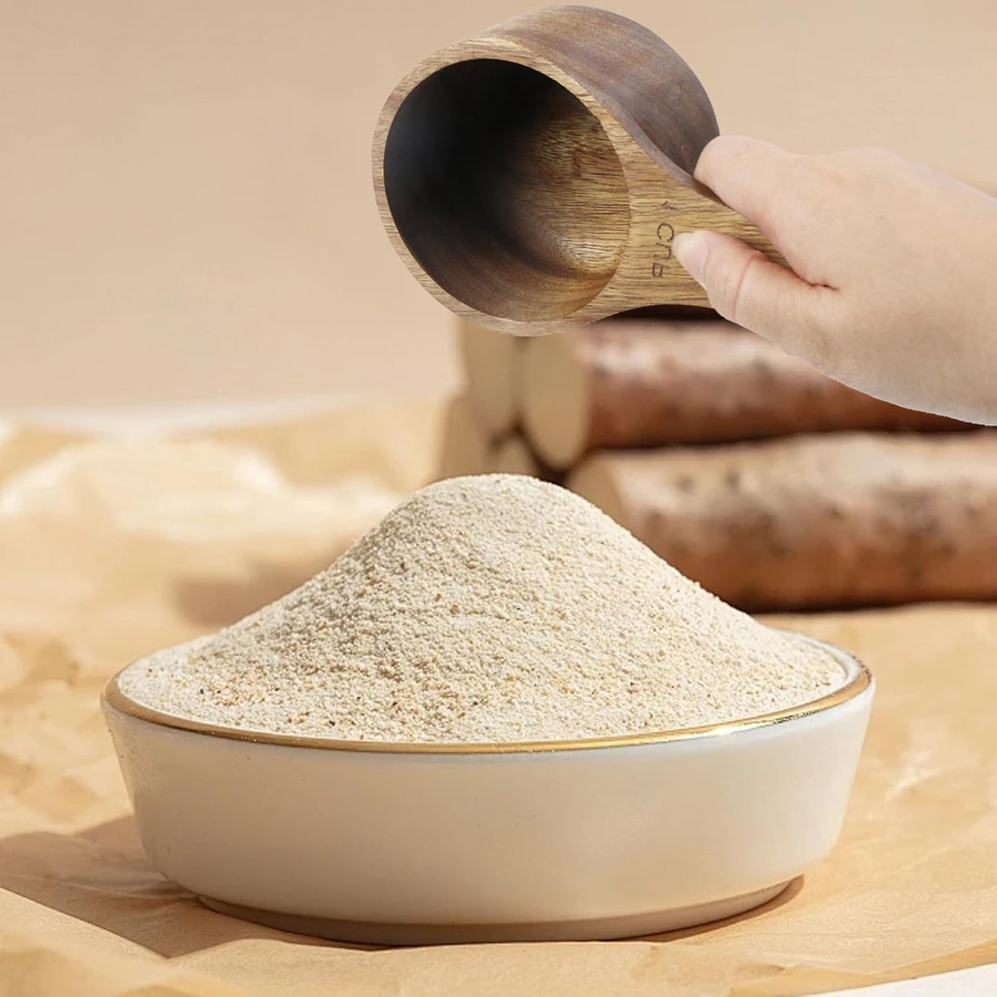 Oedema 2 Pcs Wooden Measuring Cup 1/4 Cup Mini Coffee Scoop Kitchen Measure Tool Measuring Spoon for Coffee Beans Tea