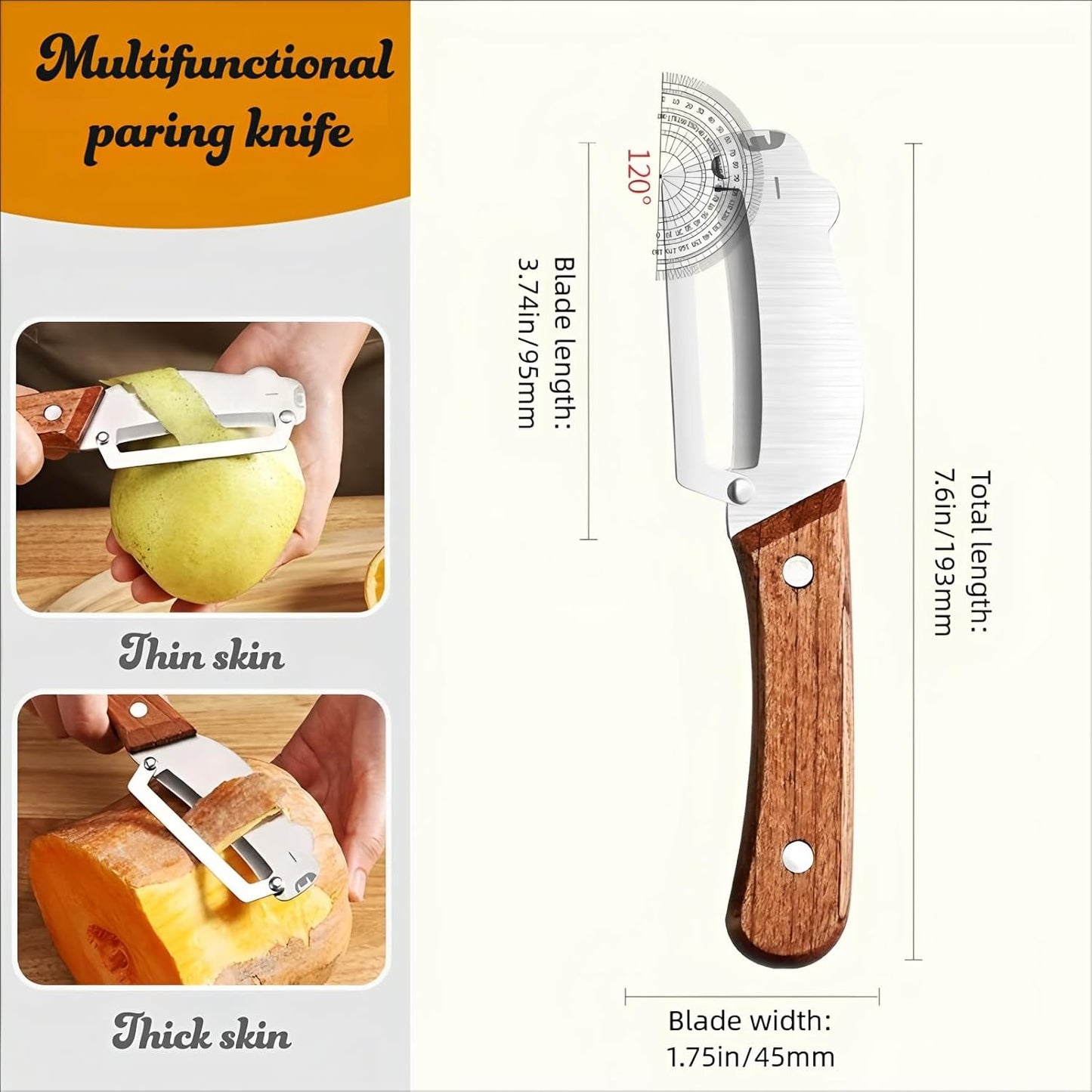 Vegetable Peeler with Wooden Handle and Stainless Steel Blade for Veggie Potato Carrot Apple Fruit Kitchen Tool