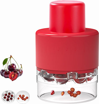 Cherry Pitter, Heavy-Duty Stainless Steel Olive and Cherry Pitters Corer Tool with Space-Saving Lock Design, Multi-Function Cherries Stoner Seed Remover Tool for Making Cherry Jam (Red)
