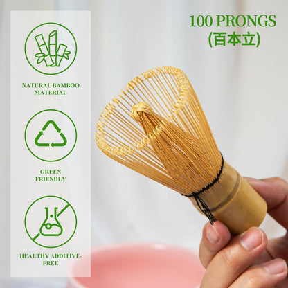 Matcha Whisk Set Matcha Making Kit Bamboo Chasen Ceramic Whisk Holder Stand Sifter Scoop Japanese Tea Tools (Solid Pink)