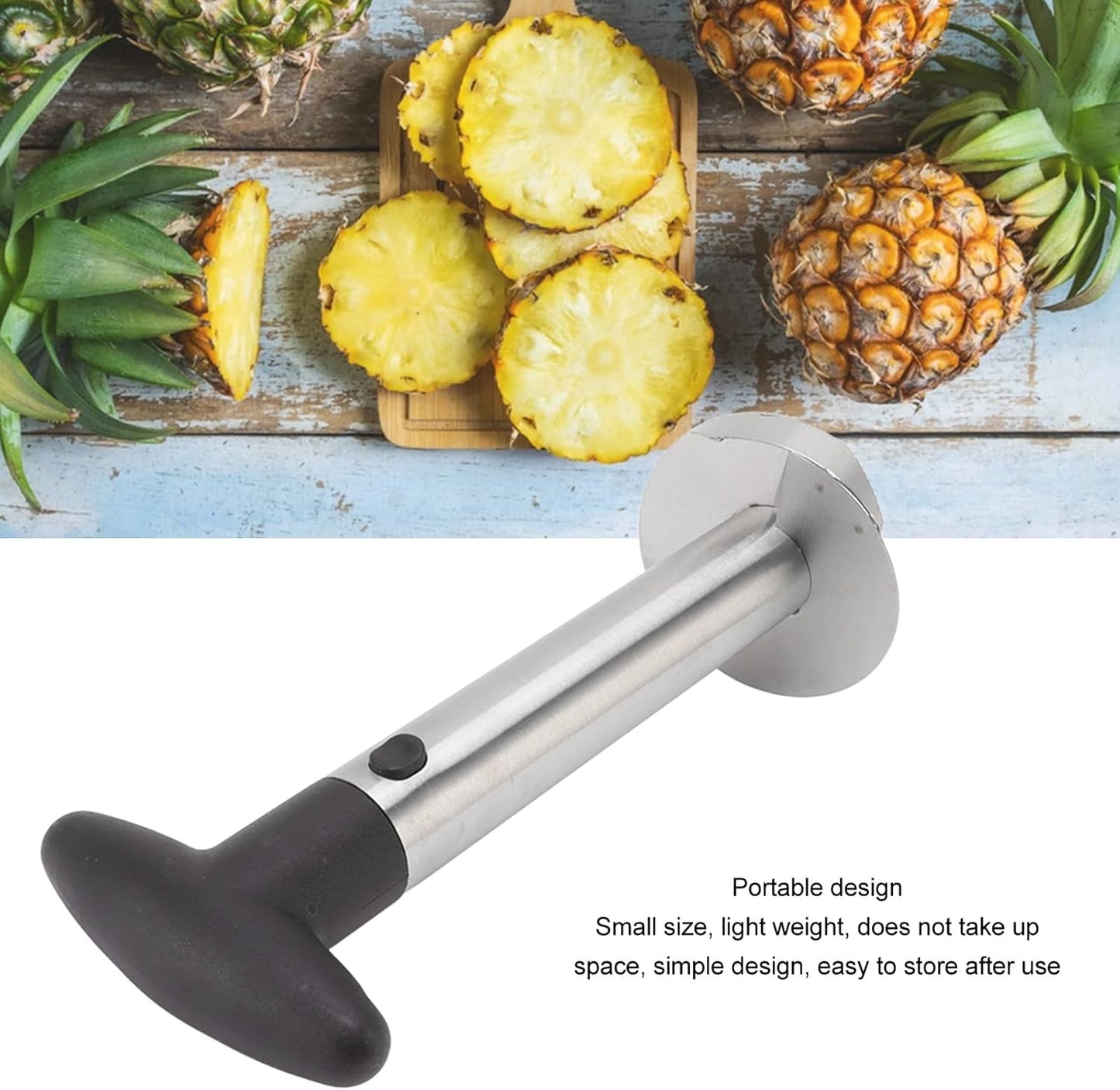 FLEXMAN Pineapple Corer, Stainless Steel Pineapple Corer and Slicer, Portable Pineapple Cutter, Pineapple Spears with Black Handle for Diced Pineapple Rings