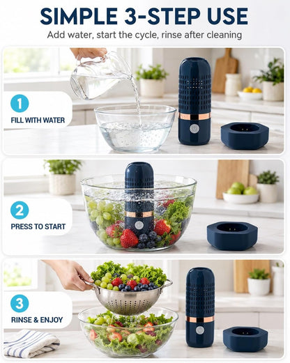 Fruit Washer Vegetable Cleaner Wash Veggie Fruit Produce Machine Device Purifier Portable 10-Minute Auto Cycle, USB Rechargeable Ipx7 Waterproof Fruit Washer(Green)