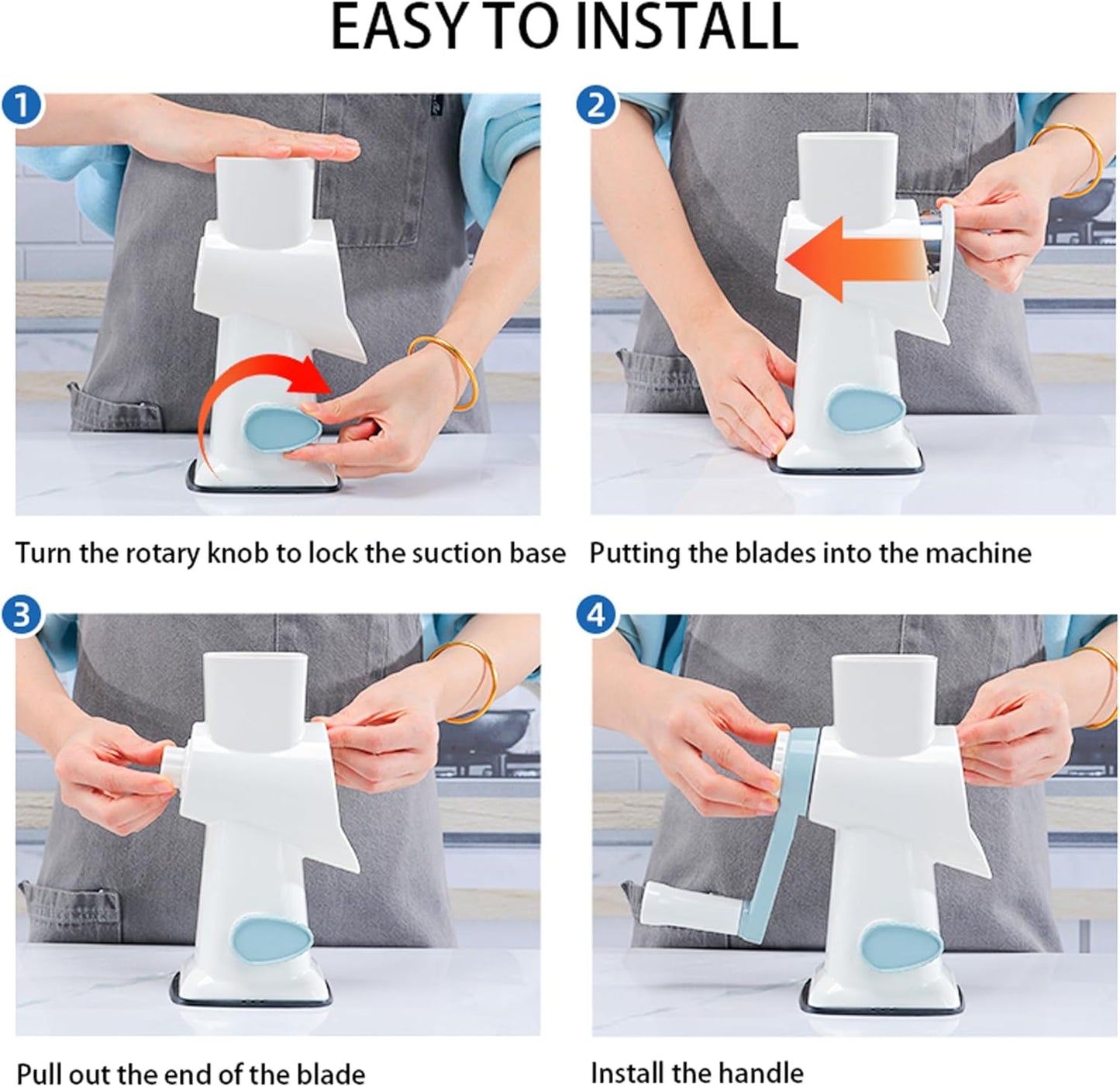 Cheese Grater Hand Crank Rotary Vegetables Shredder with Handle, 3-in-1 Graters with Interchangeable Blades and Non-slip Base Multifunctional Slicer for Kitchen