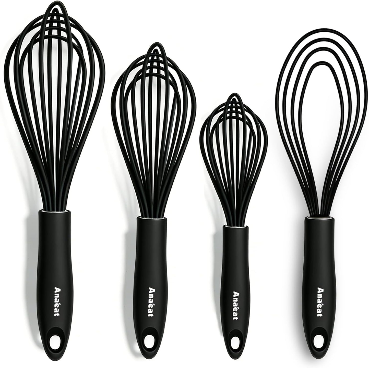 Anaeat Stainless Steel Kitchen Whisk Set of 5, Milk and Egg Beater Blender with Thick Wire for Whisking, Cooking, Baking, Beating and Stirring - 5"+7" Mini Whisk and 9''+11''+12'' Balloon Whisks