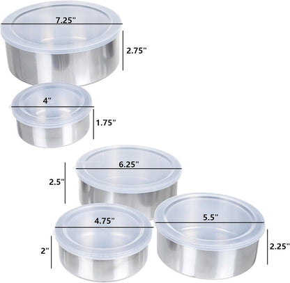 Stainless-Steel Bowls with Lids - 5-Piece Nesting Mixing Bowls Set for Prepping, Serving, and Storing - Kitchen Essentials for New Home
