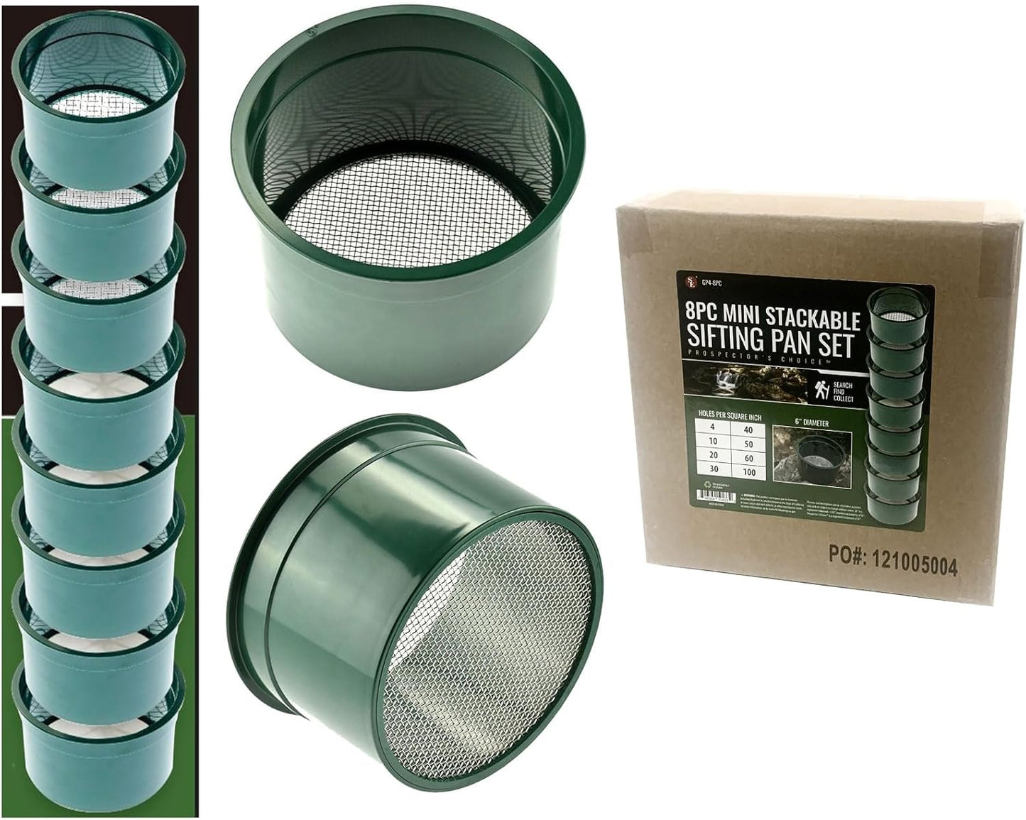 SE 5.5 Inch Mini Stackable Classifier Gold Prospecting Pan - 50 Holes/Square Inch Stainless Steel Mesh Sifting Pan, Green