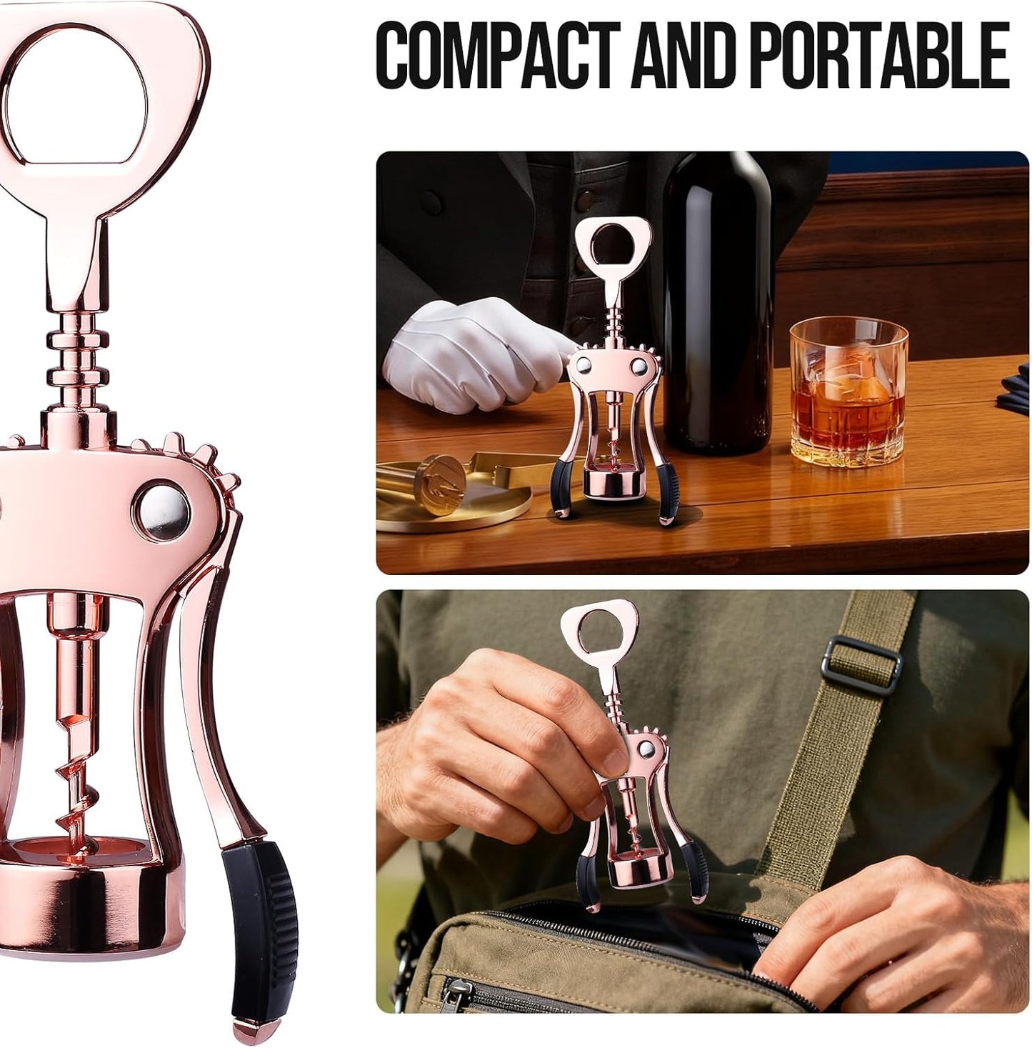 Wine Opener, Zinc Alloy Premium Wing Corkscrew with Multifunctional Bottles Opener, Sharp Wine Corkscrew with Ergonomic Non-Slip Wing Handle, Upgrade