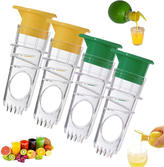Lemon Mini Squeezer, 4PCS Portable Screw-Top Lemon Juicer, Compact Juice Extractor Citrus Press with Lid, Hand Citrus Juicer with Built-In Filter for Cocktails Drinks Cooking (2Green+2Yellow)