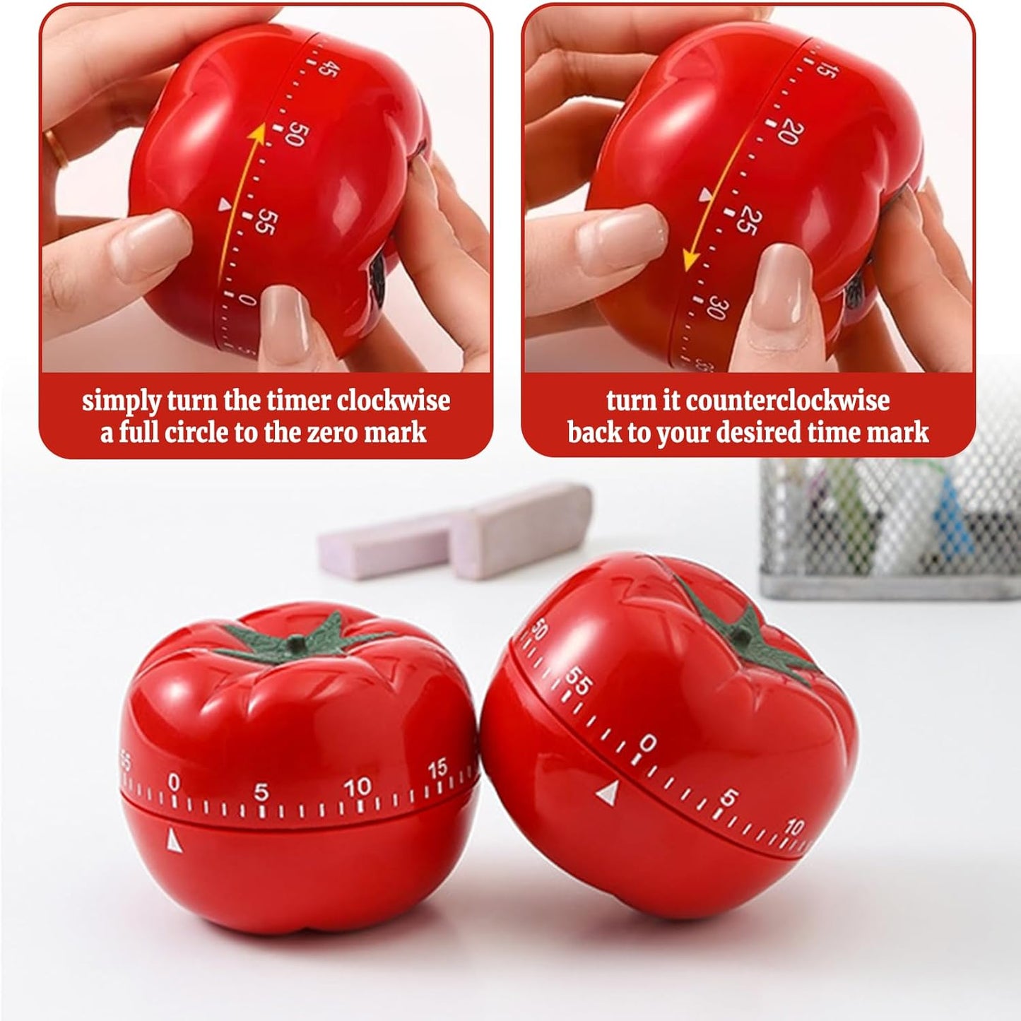 Kitchen Timers for Cooking in Charming Tomato Shape - No Battery Needed Mechanical Egg Timer with Loud Ring, 60-Minute Manual Wind Up Timer