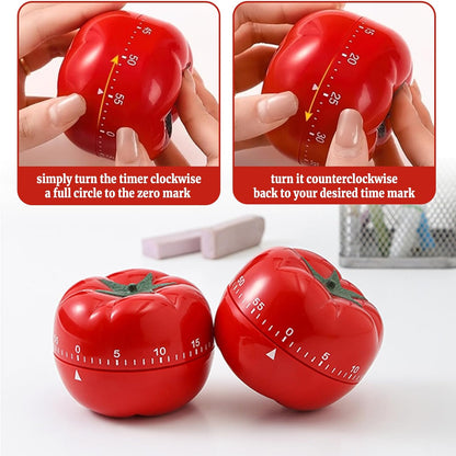 Kitchen Timers for Cooking in Charming Tomato Shape - No Battery Needed Mechanical Egg Timer with Loud Ring, 60-Minute Manual Wind Up Timer
