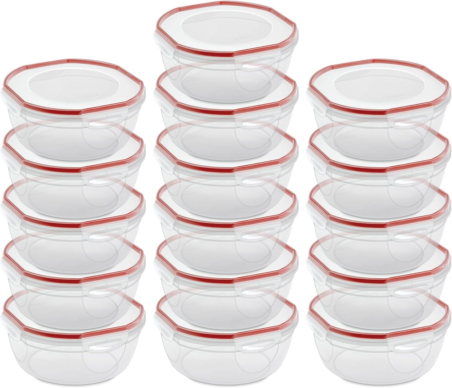Sterilite Ultra-Seal 8.1 Qt Bowl, Large Airtight Food Storage Container, Latching Lid, Microwave and Dishwasher Safe, Clear With Red Gasket, 2-Pack