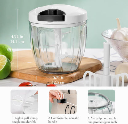 Manual Vegetable Chopper Pull String Food Chopper Sharp Blades Garlic Mincer with Container Onion Cutter for Chili Meat Nuts Herb