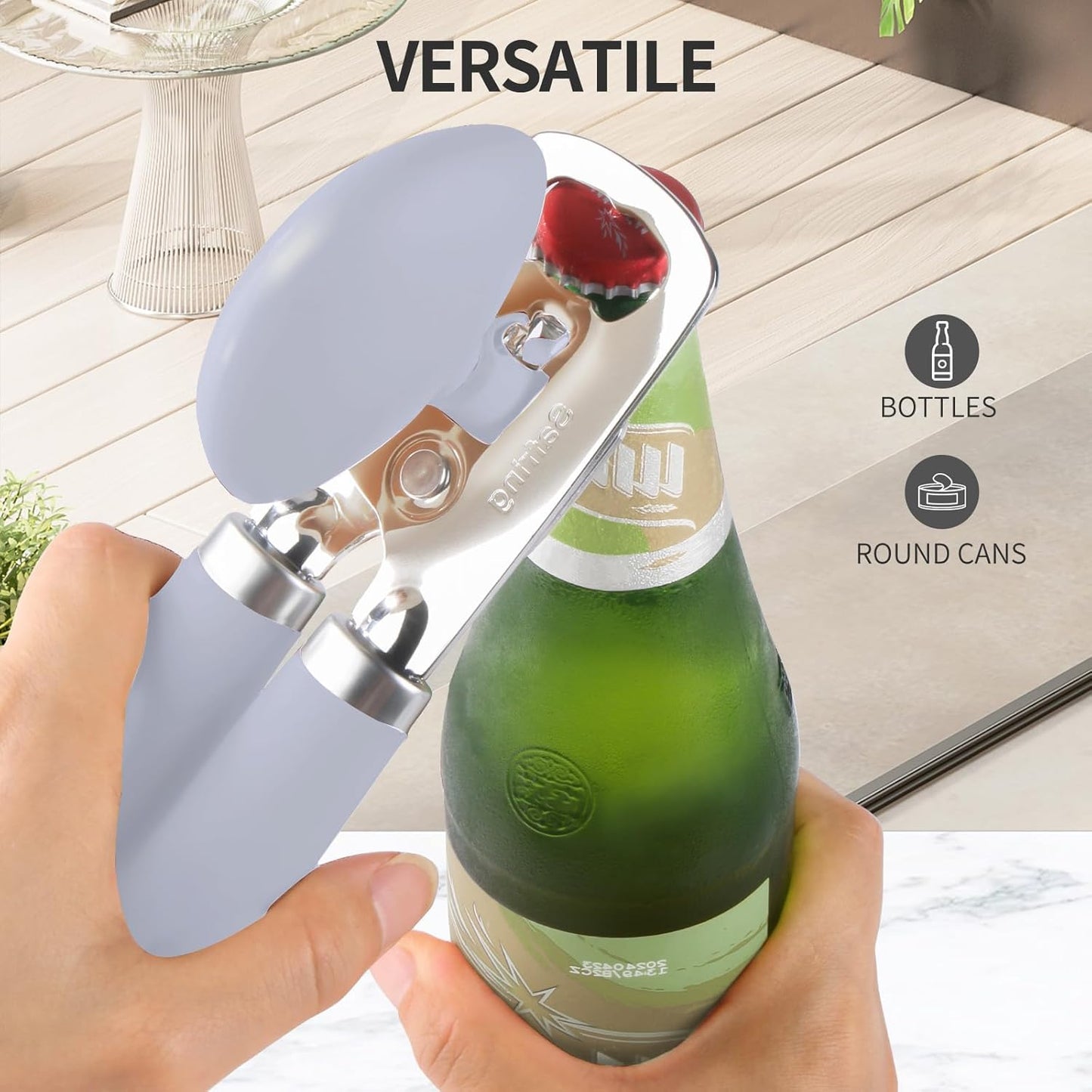 Safring Can Opener Manual, Heavy Duty Stainless Steel Smooth Edge Can Openers With Soft Touch Handle, Oversized Handheld Easy Turn Knob, Multi-Function Bottle Opener, Black