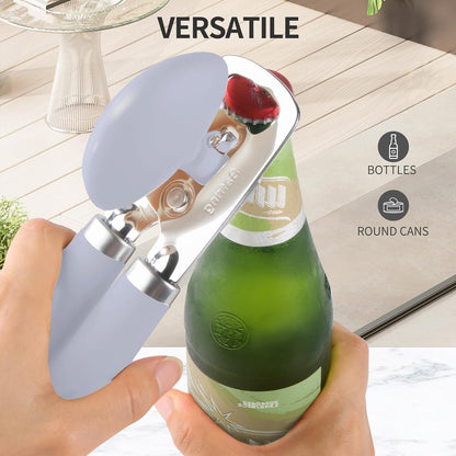Safring Can Opener Manual, Heavy Duty Stainless Steel Smooth Edge Can Openers With Soft Touch Handle, Oversized Handheld Easy Turn Knob, Multi-Function Bottle Opener, Black