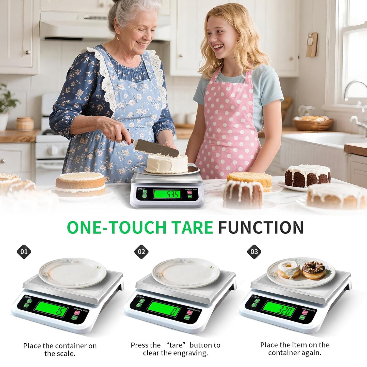 Large Digital Kitchen Scale 88lbs/40kg with 6 Unit Stainless Stee Food Scales with Tare and PCS Funtion LCD Display for Baking, Bread, Cooking, Meat, Vegetables, Farm with Adapter Grey