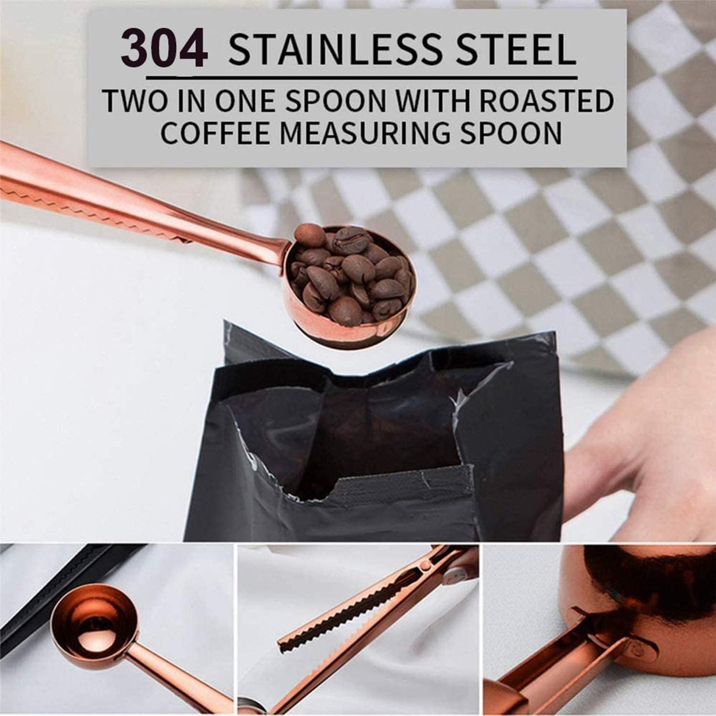 Coffee Scoop Clip Stainless Steel Tablespoon Coffee Spoon With long handle Multifunction Sealing Bag Clip For Tea, Coffee, Protein Powder, Instant Drinks, Kitchen Tools