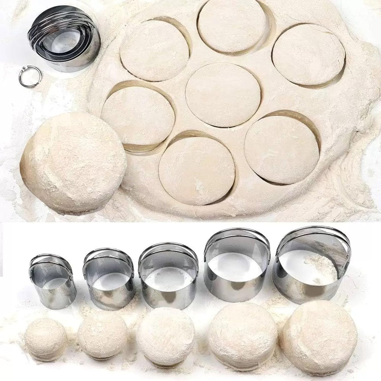 5-Piece Round Cookie Cutters Set with Handles, Stainless Steel Baking Tools for Biscuit/Sandwich/Cake/Bow Shapes - Precise Cutters for Cookies, Dumplings, Scones & Donut Decorations