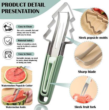 3-in-1 Watermelon Cutter Slicer Tool,Stainless Steel Watermelon Cutter Melon Baller Scoop Set Chriatmas Tree Popsicle Tool Watermelon Knife Fruit Slicer Fruit Carving Tools for Kitchen Utility Gadgets
