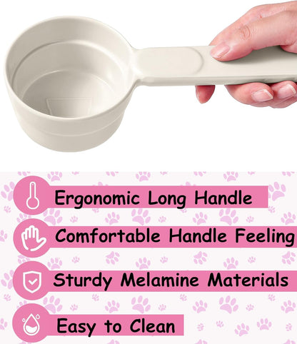 Joyinjojo Dog Cat Food Scoop - Pet Food Scoop Dog Food Measuring Cup 1/2 1/4 Cup, Comfortable Long Handle for Easy to Scoop Food, Soft Pink 1/2 Cup