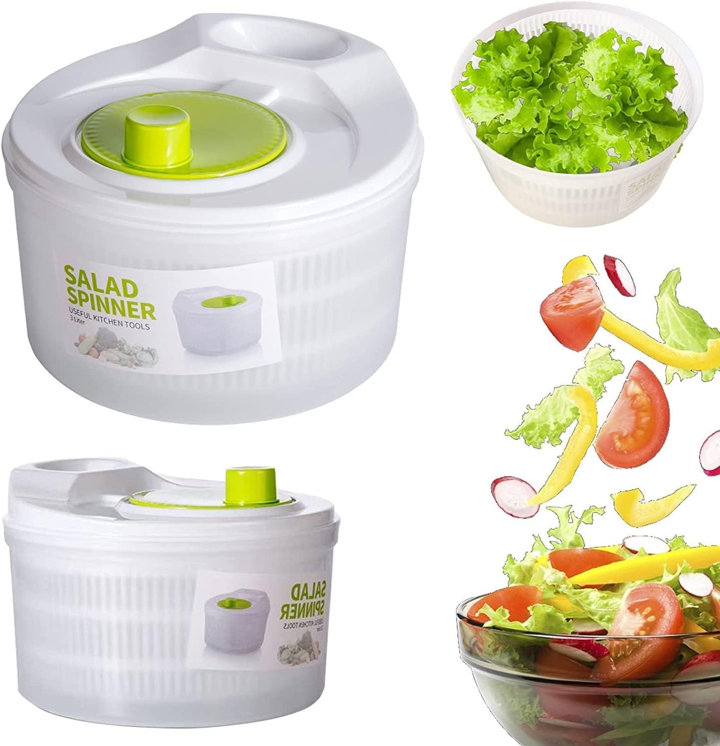 Capacity 3L Salad Spinner Vegetable Washer Fruit Veggie Bowl Collapsible Salad Spinner with Lid Veggie Dryer Set for Kitchen Tools of Lettuce Dryer Salad Shooter Small Salad Spinner