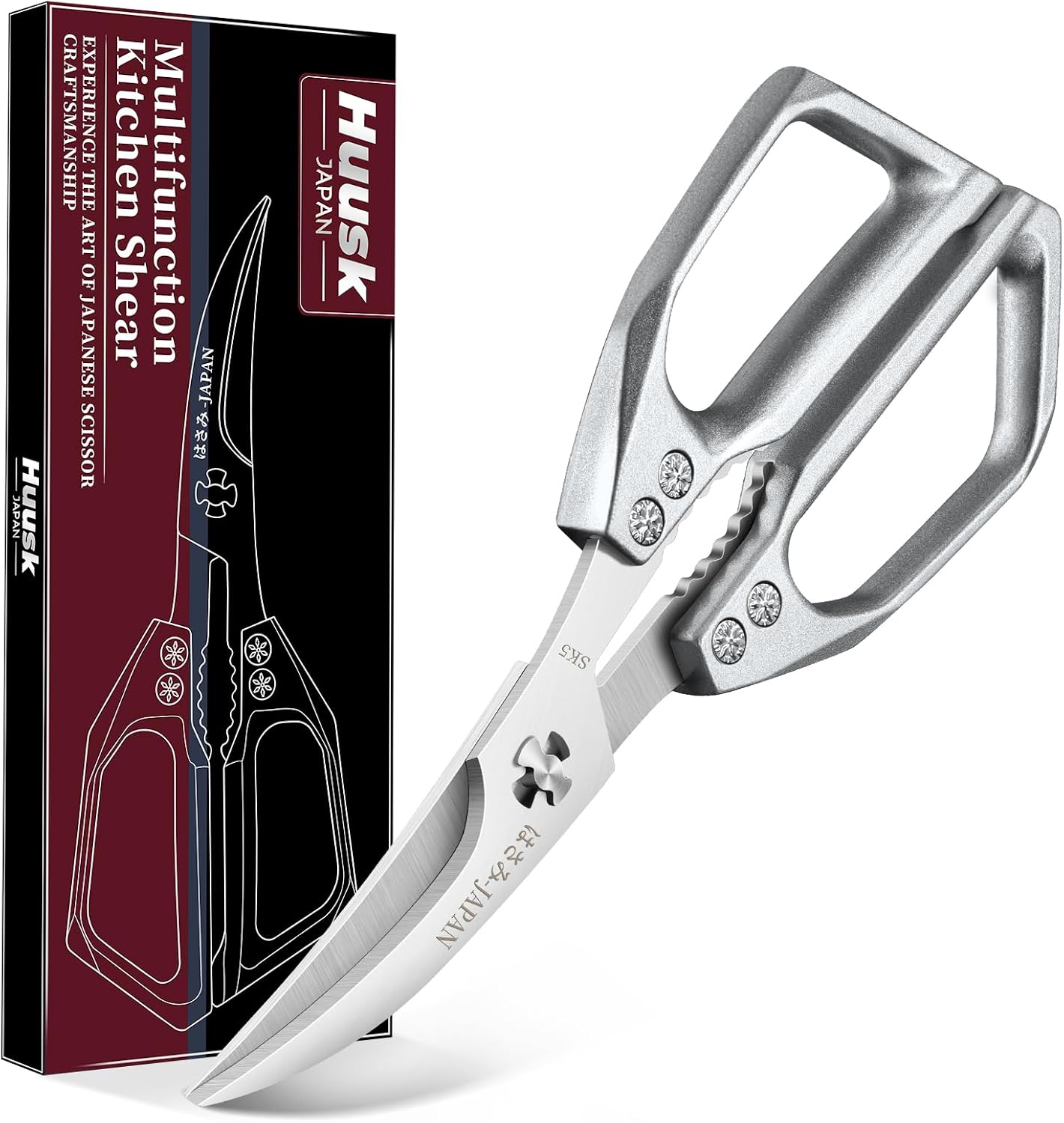 Huusk Seafood Scissors Silver - Stainless Steel Kitchen Shears Dishwasher Safe, Sharp Japanese-Style Kitchen Scissor for Crab, Shrimp, Lobster, Herbs and Food Prep, Christmas Gifts for Men Women