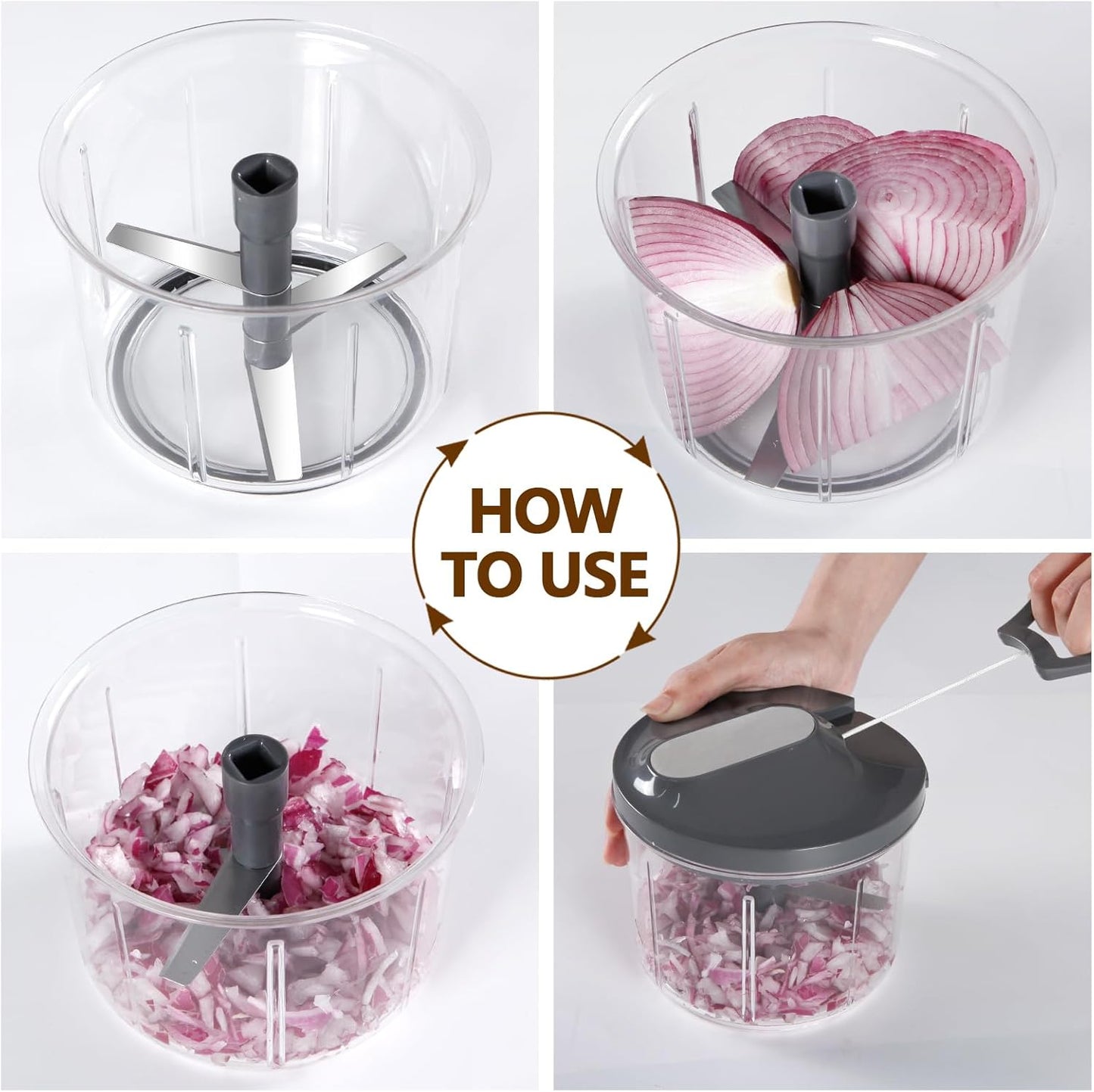 LHS Manual Food Processor Large Vegetable Chopper, 1000ML Pull String Chopper Garlic Mincer Onion Cutter for Veggies,Salad,Fruits, Nuts, BPA Free, Black
