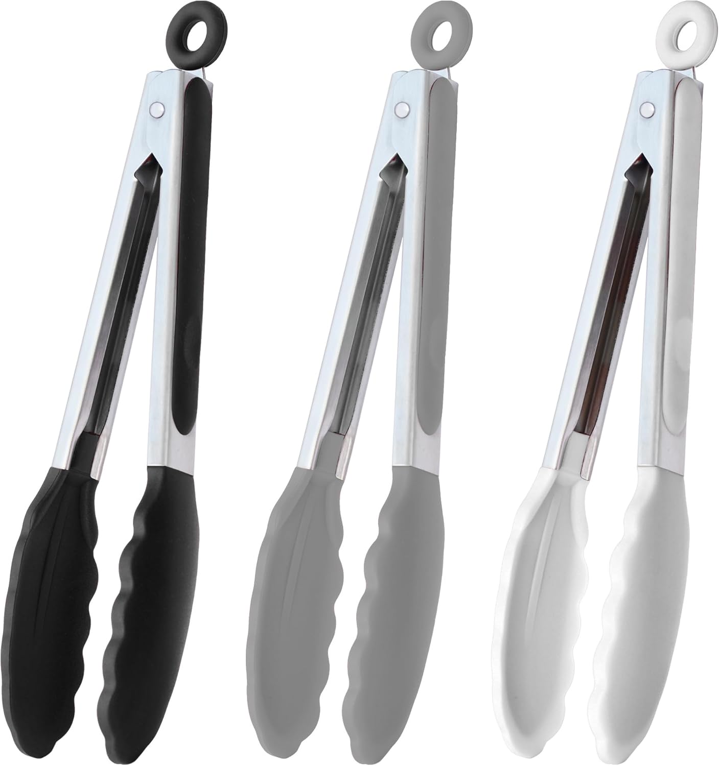 HINMAY Stainless Steel Kitchen Tongs 9-Inch Cooking Tongs, Set of 3