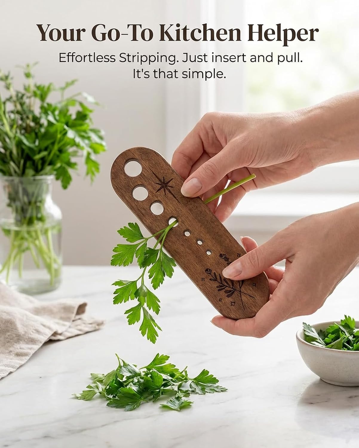 4 Pcs Wooden Herb Stripper, 7 Hole Herb Stripping Tool, Vegetable Leaf Separator for Kale, Chard, Collard Greens, Thyme, Basil and Rosemary