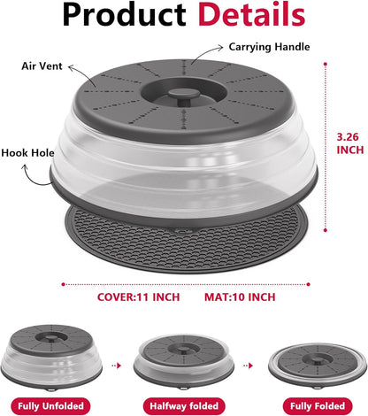 WVM Microwave Splatter Cover Vented for Food with Hook Hole, Splatter Guard & Colander Kitchen Gadget for Food, Meal Prep, Grey